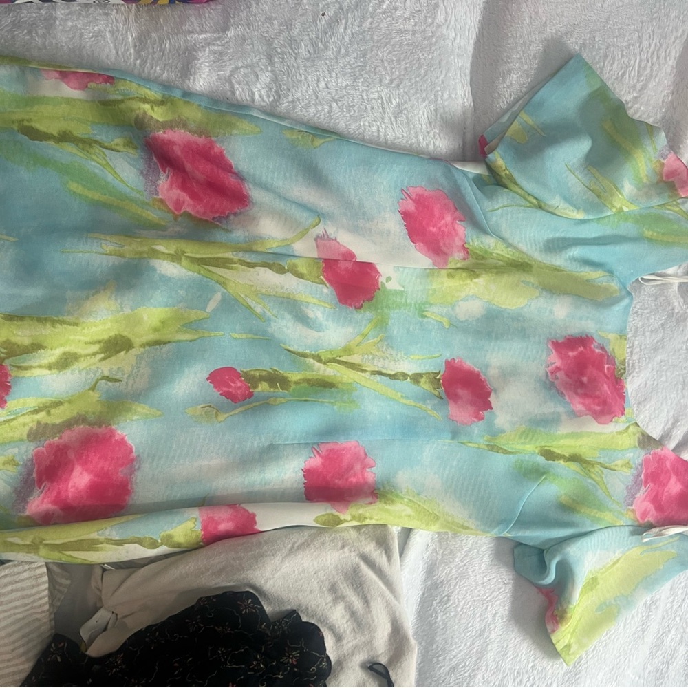Floral Watercolor Mini Dress in Blue and Pink